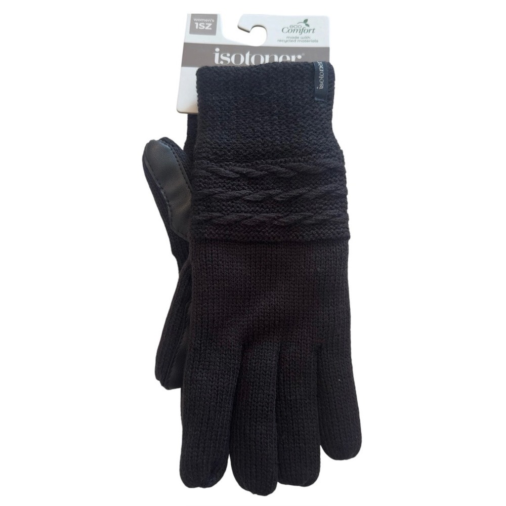 Isotoner Womens Eco Comfort smartDri smartTouch Black Knit Gloves A519K2 NEW